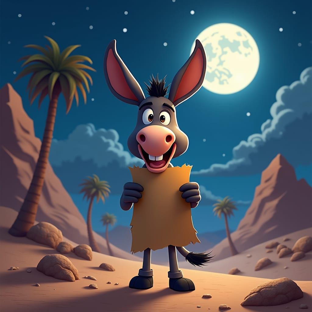 Cartoon Donkey's Desert Treasure Map Adventure