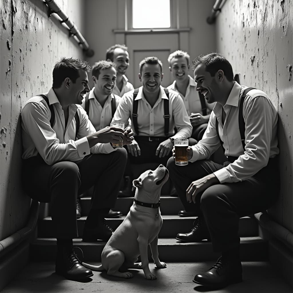 Gritty 1970s Skinheads with Pitbull, Documentary Style