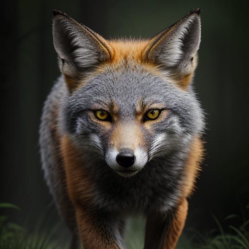 Grey Fox Runs Through Forest: Digital Painting