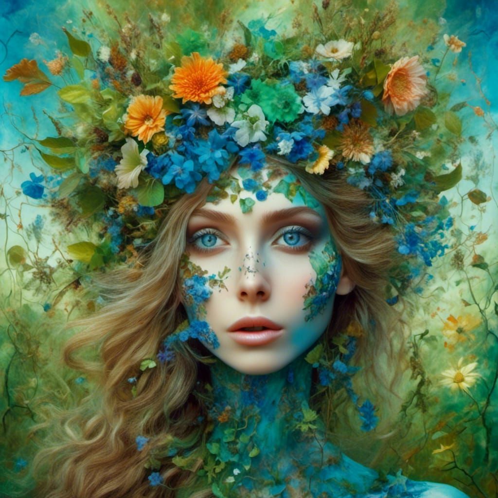 Hyperdetailed Mother Nature Portrait in a Sunny Meadow