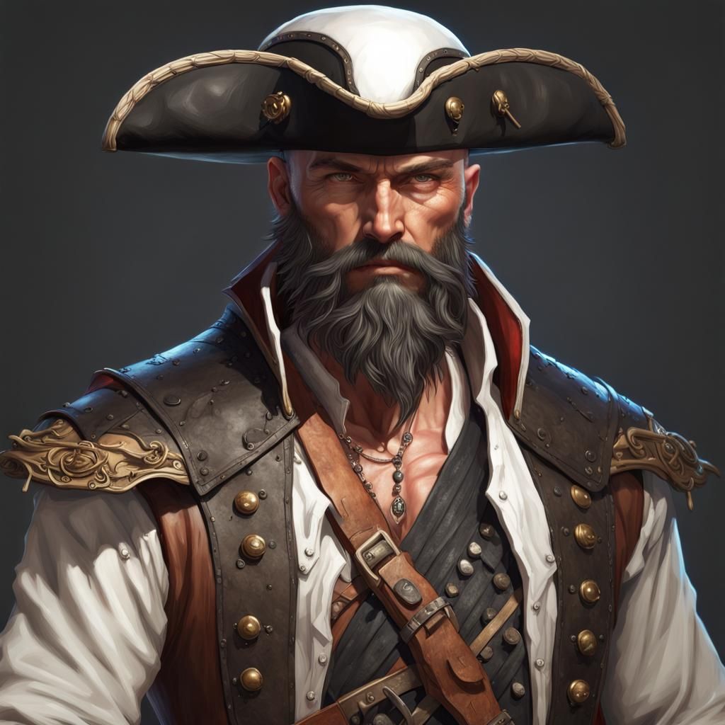 Pirate Portrait with Tricorn Hat and Leather Armor