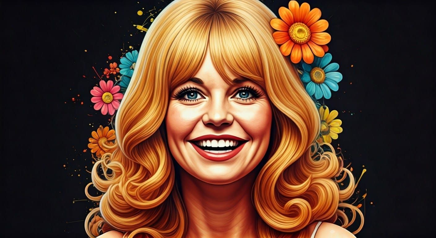 1960s Graffiti Flower Child Portrait in Pop Art Style