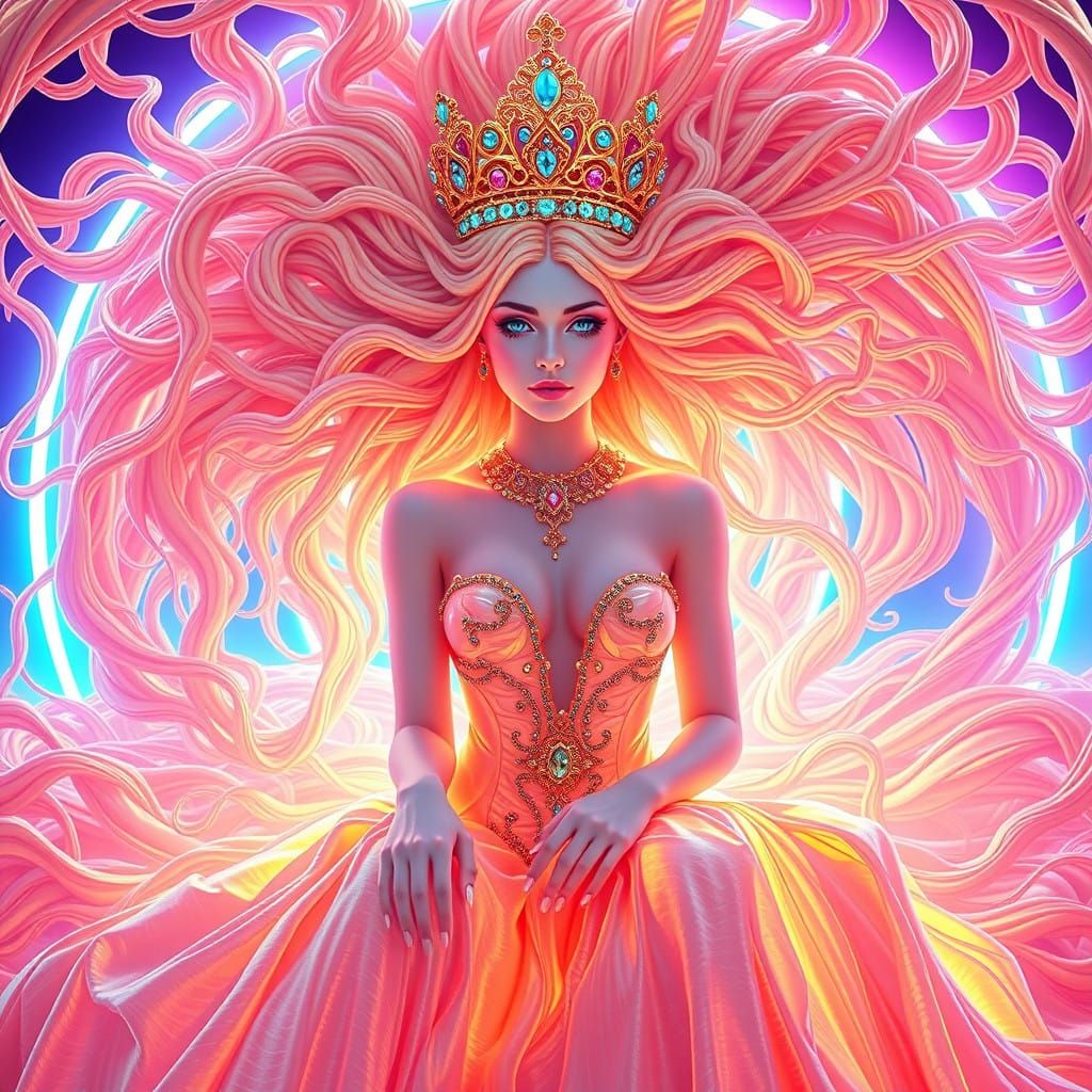 Ethereal Goddess in a Maze of Golden Tresses