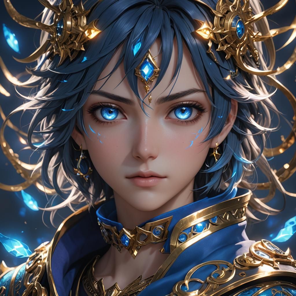 Glowing Azure Eyes: 3D Anime Psychic Art