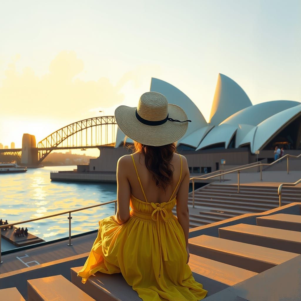 Surreal Sunset Scene at Sydney Opera House with Impressionis...
