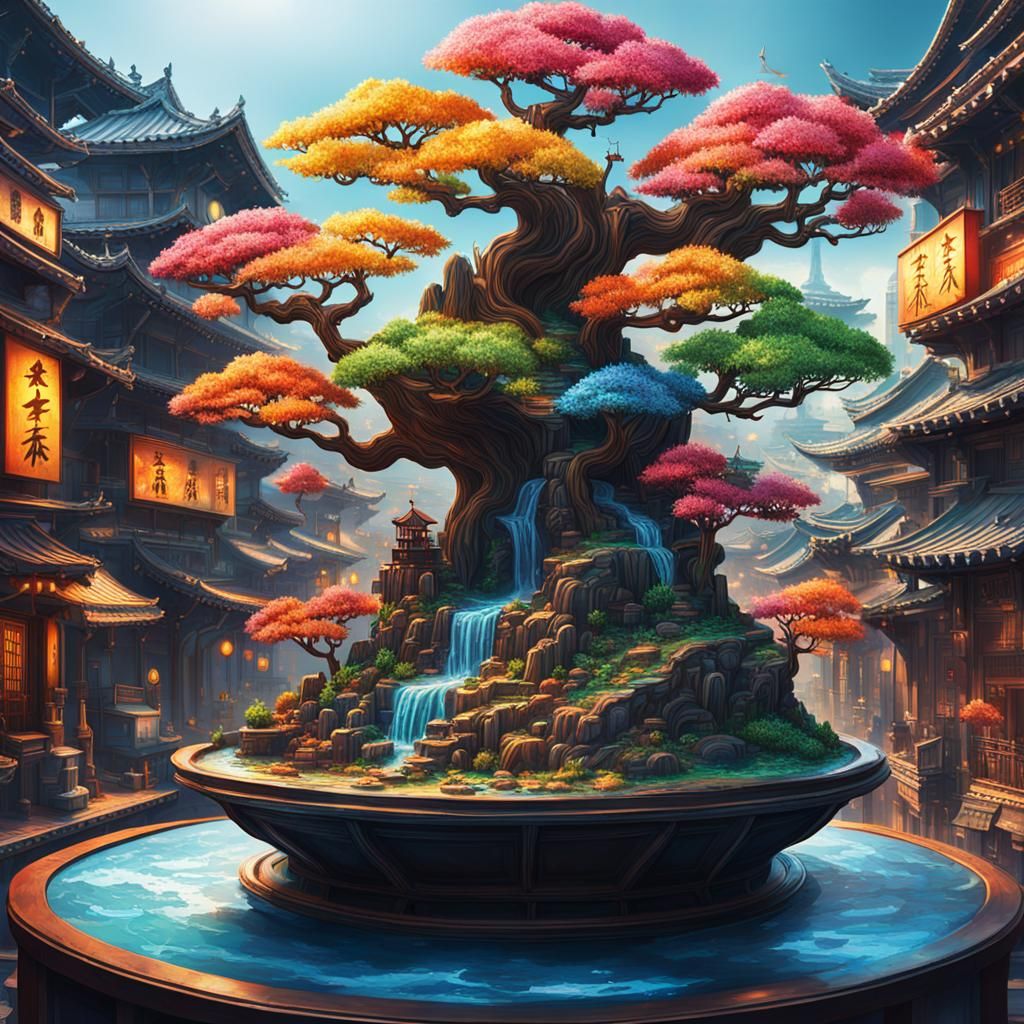 Hyperrealistic Bonsai City Concept Art
