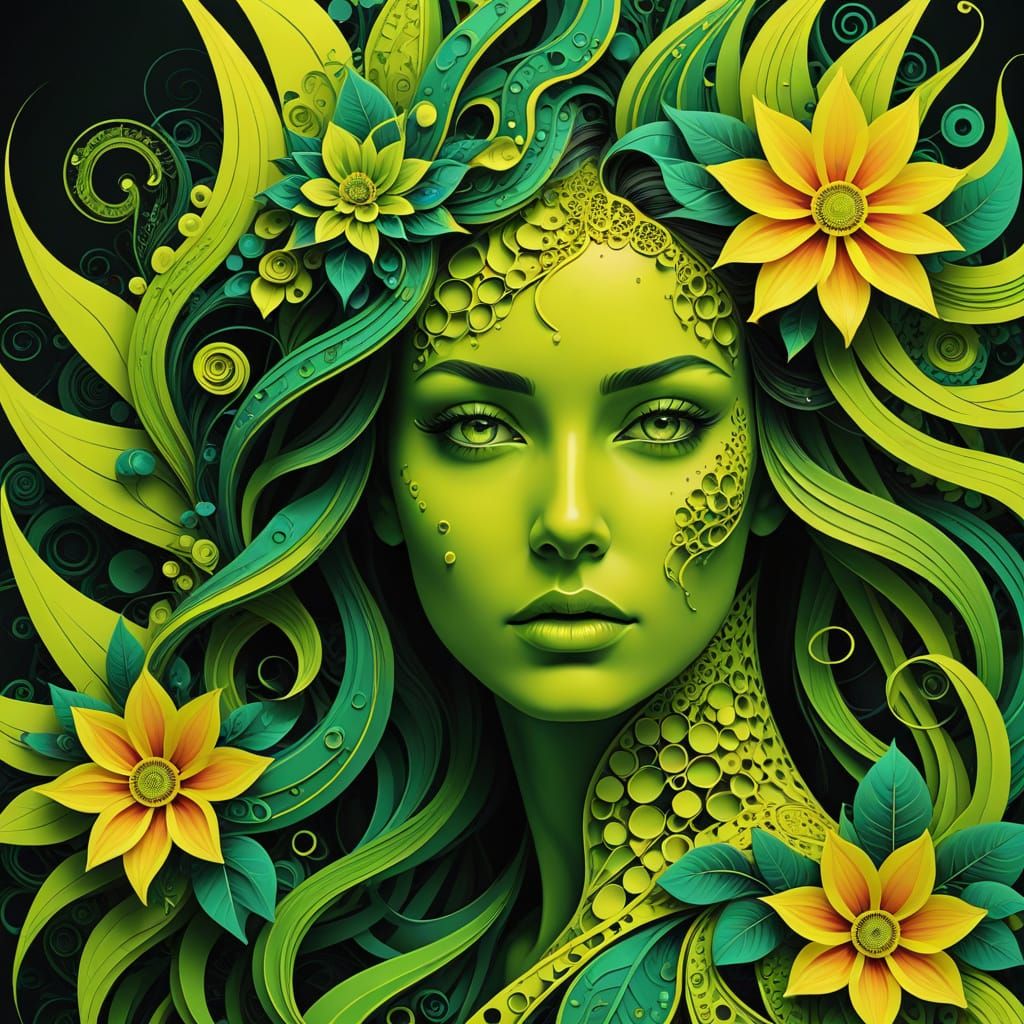 Surreal Cubist Portrait: Woman-Carnation Hybrid