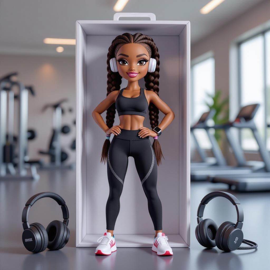 Trendy African Woman Doll Figure in 3D Cartoon Style