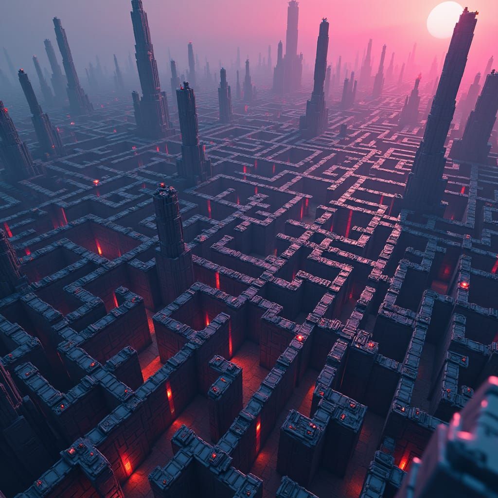 Isometric Pixel Maze with Neon Accents