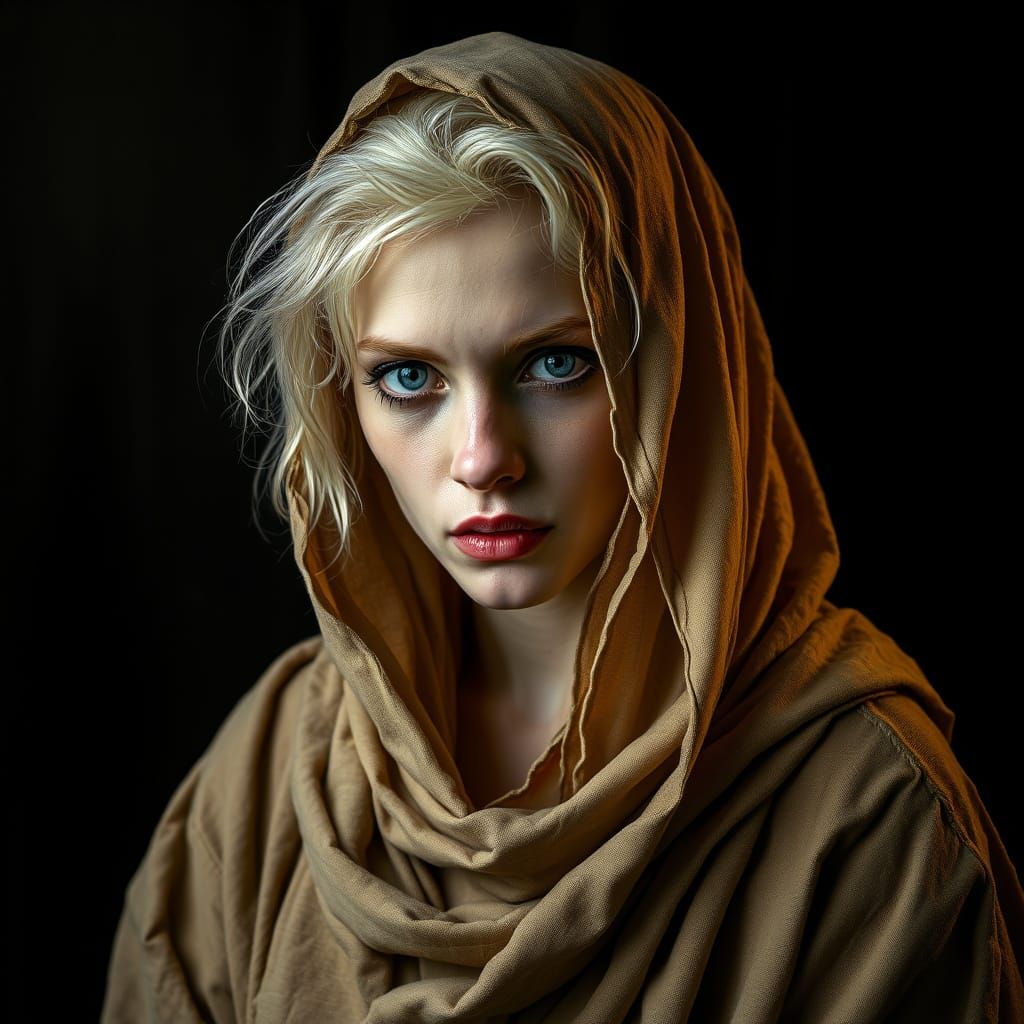 Albino Woman with Piercing Eyes in Dramatic Lighting