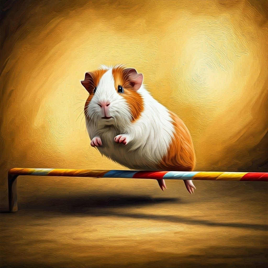 Guinea Pig's Gymnastic Triumph: Impasto Oil Painting