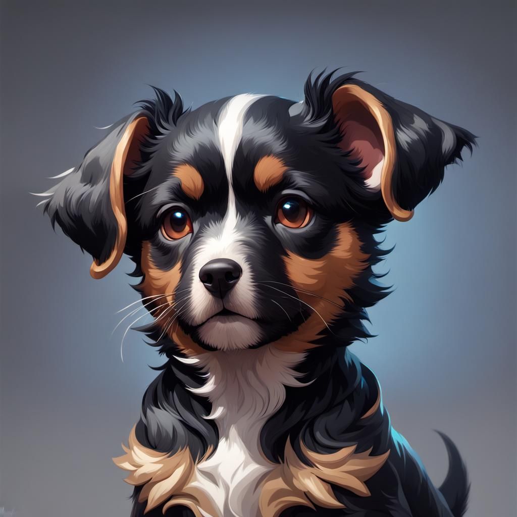 Hyperdetailed Puppy Portrait in Volumetric Lighting