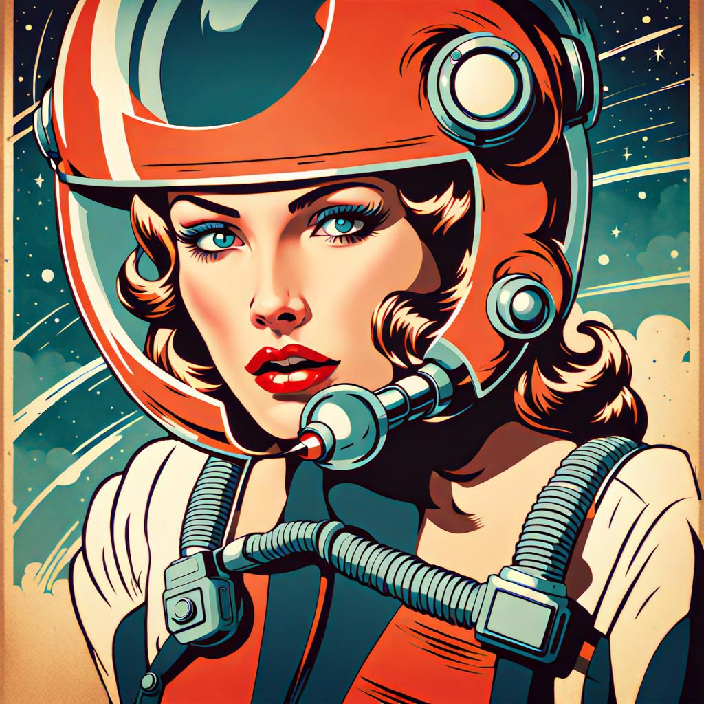 Retro-Futuristic Pinup Girl Rocketship Pilot Poster