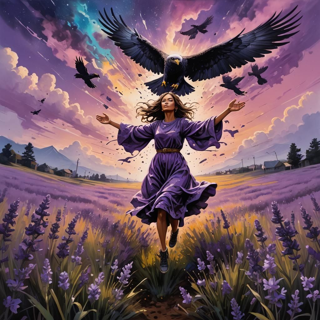 Gaia in Lavender Field as Graffiti Art