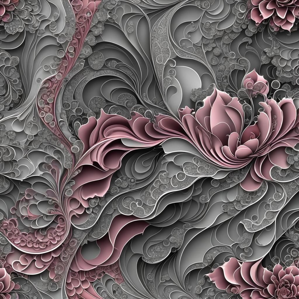 Abstract Velvet, Silver, and Rose Fractal Art