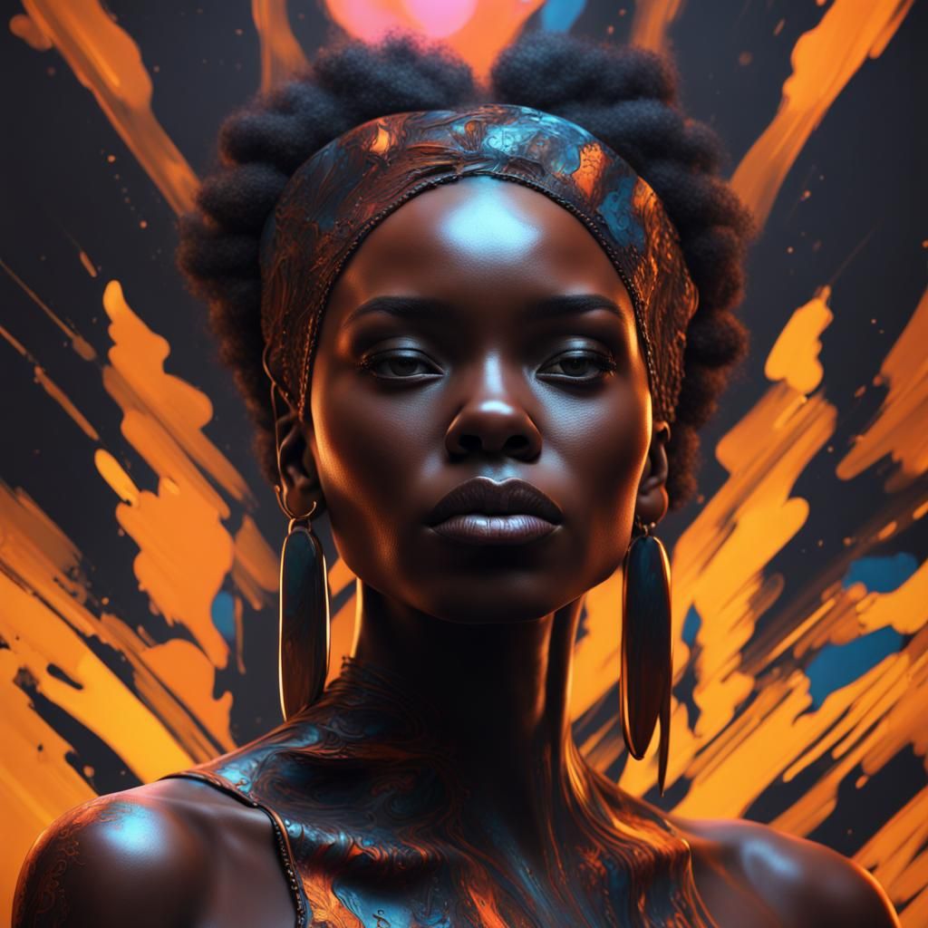 Abstract Portrait of Black Model, Detailed Matte Painting