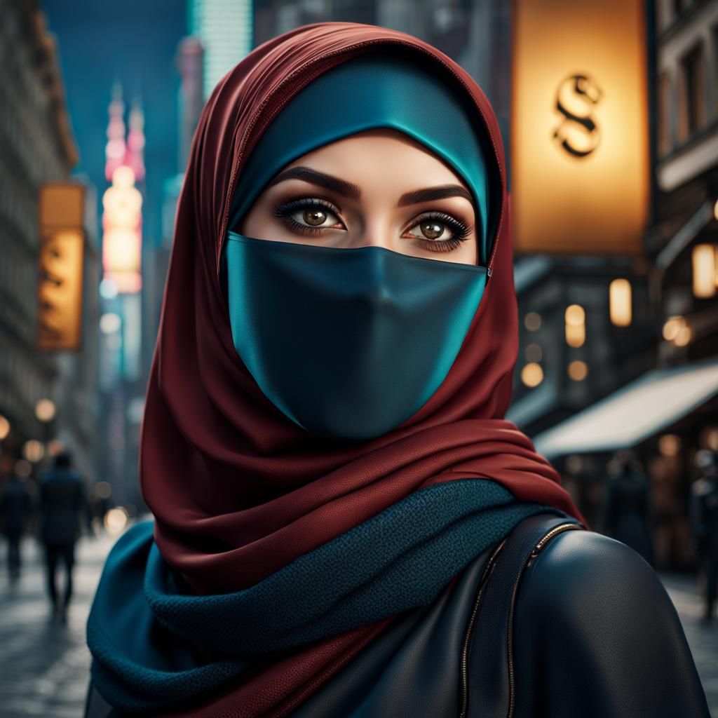 German Woman in Hijab: Detailed Matte Painting