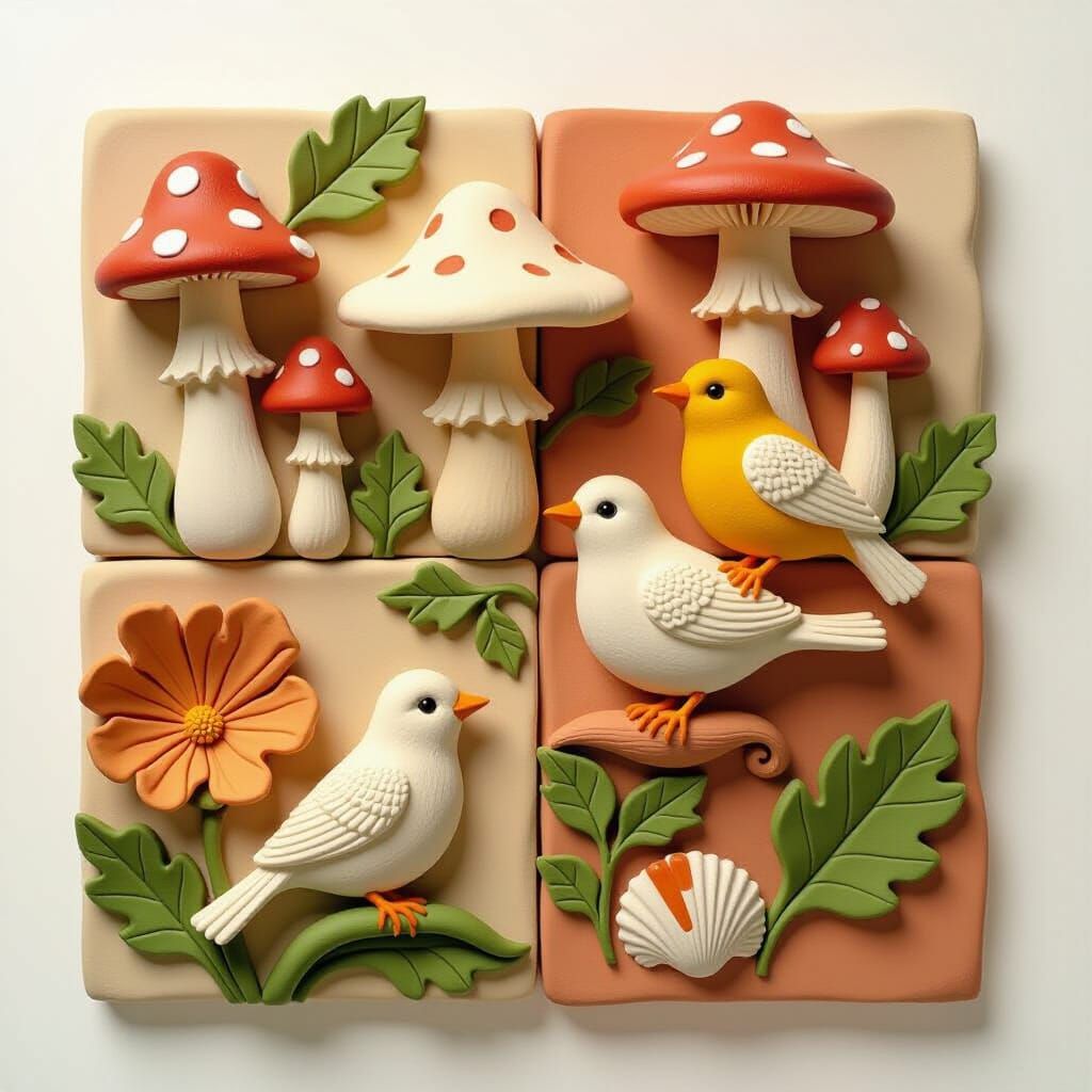 Earthy Clay Sculptures of Birds and Leaves