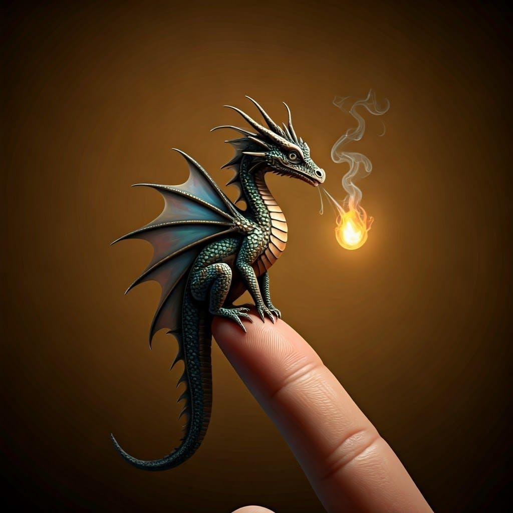 Miniature Dragon on Finger, Romanticism Style