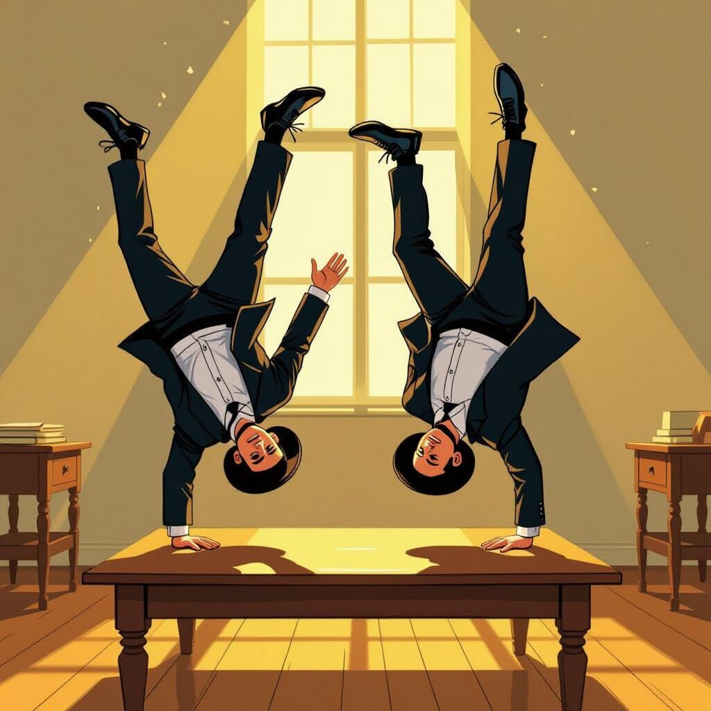 Ultra-Orthodox Guys Handstand on Table in Golden Hour
