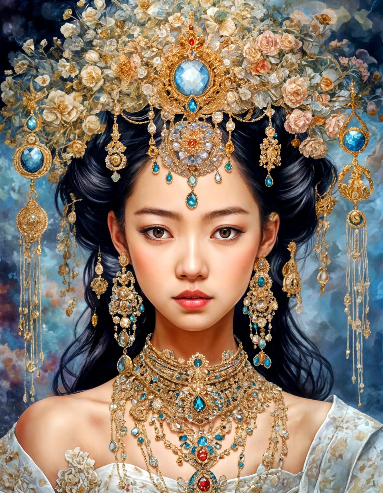 Elegant Asian Queen in Luxurious Oil Paint