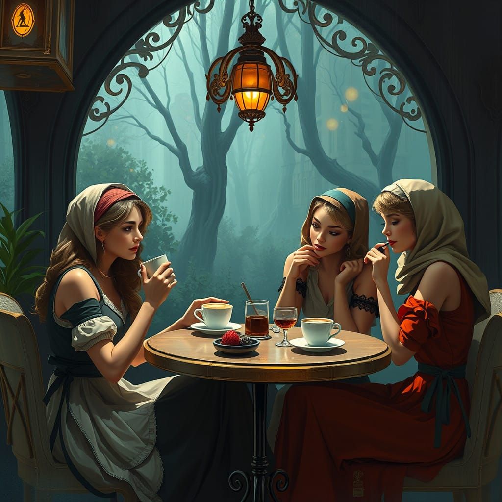 Modern Young Women Enjoy Coffee in a Warm European Cafe Sett...
