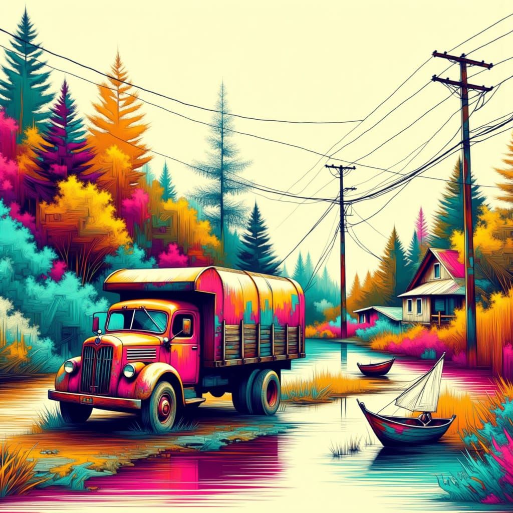 Whimsical Toy Truck Adventures in a Pixelated Landscape