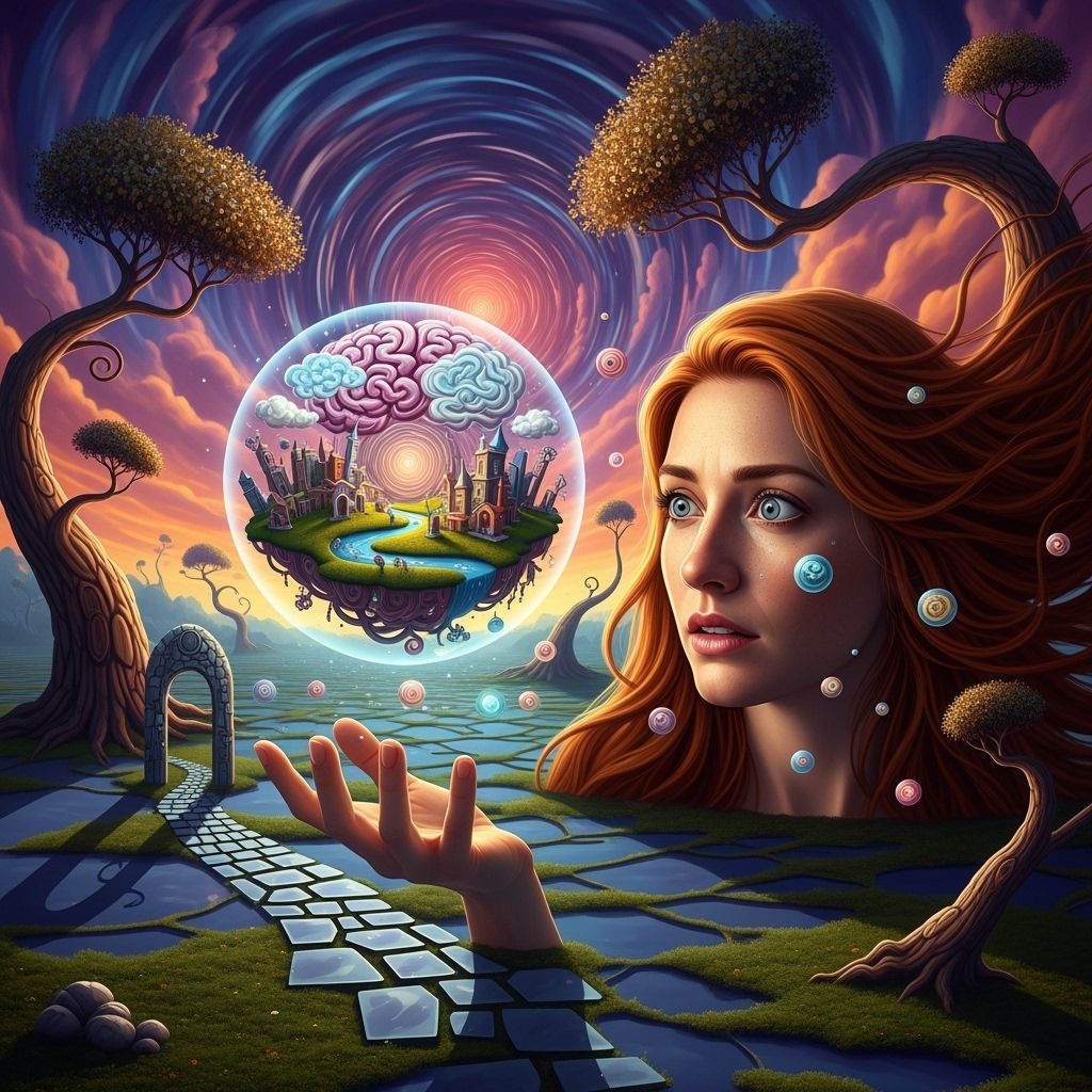 Woman's Mind Explored: Surreal Landscape with Ethereal Vorte...