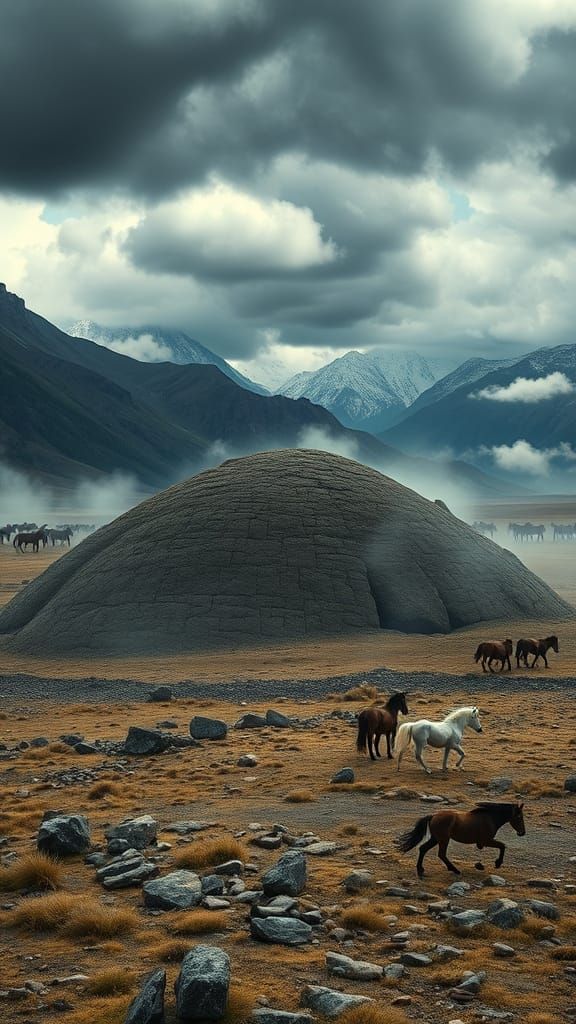 Ancient Burial Mound of Genghis Khan in the Mongolian Wilder...
