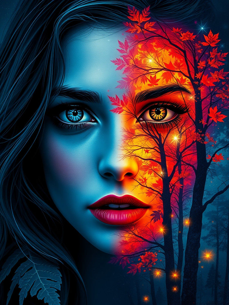 Night Forest Woman Portrait: A Fusion of Nature