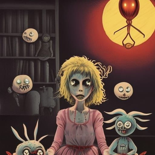 Sinister Horror Girl with Music Box, Manga Style