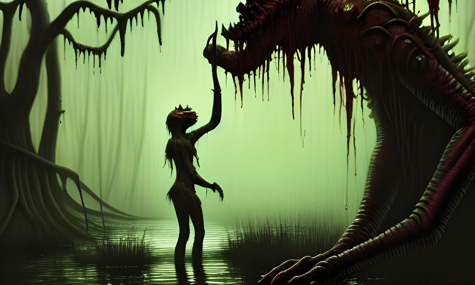 Grotesque Swamp Creature in Detailed Gouache Painting