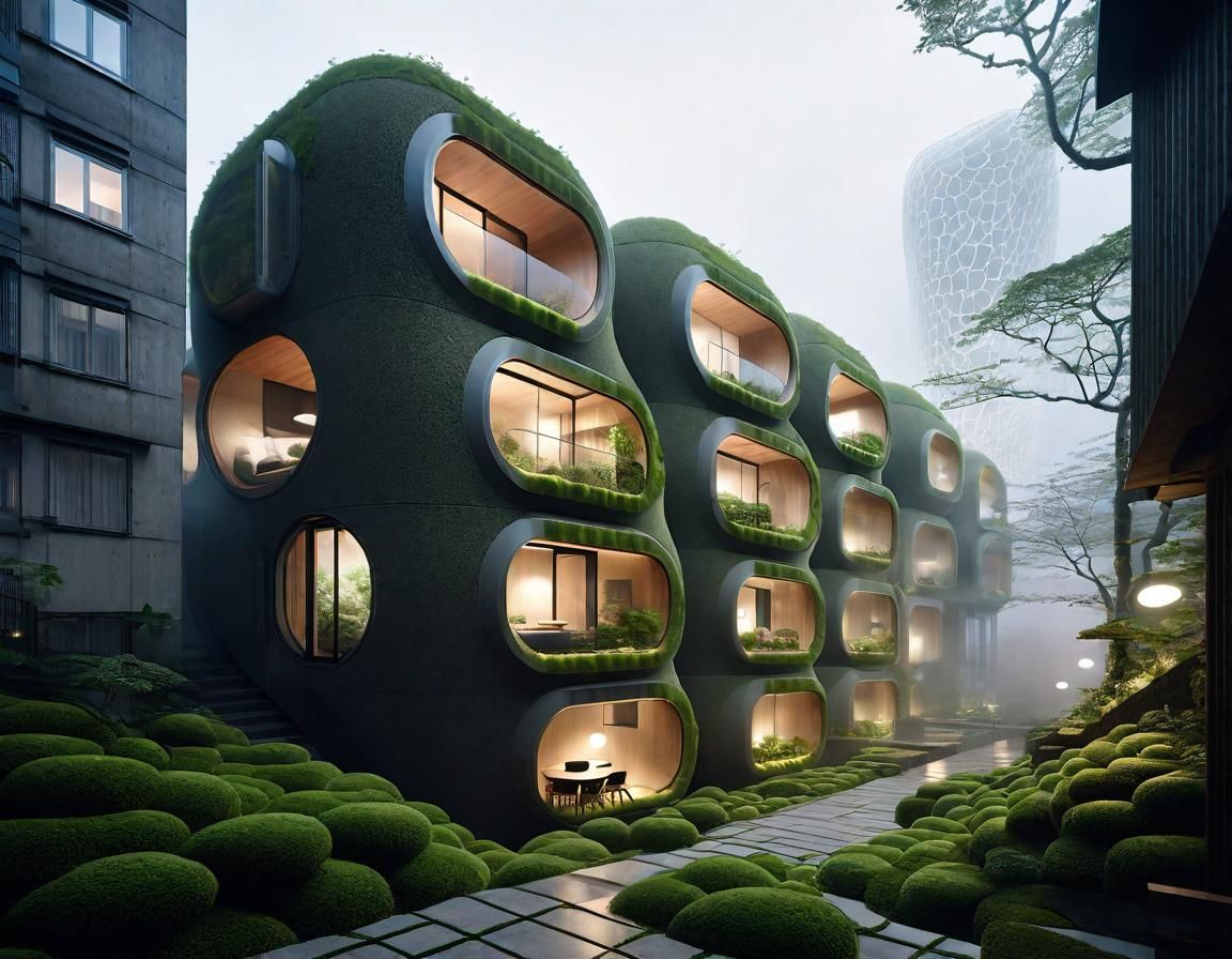 Futuristic Capsule Homes in Tokyo Twilight