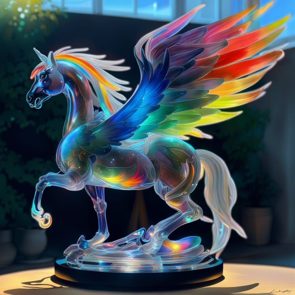 Rainbow Crystal Pegasus with Blown Glass Wings
