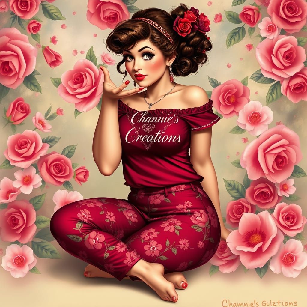 Vintage Pinup Girl in Whimsical Floral Attire
