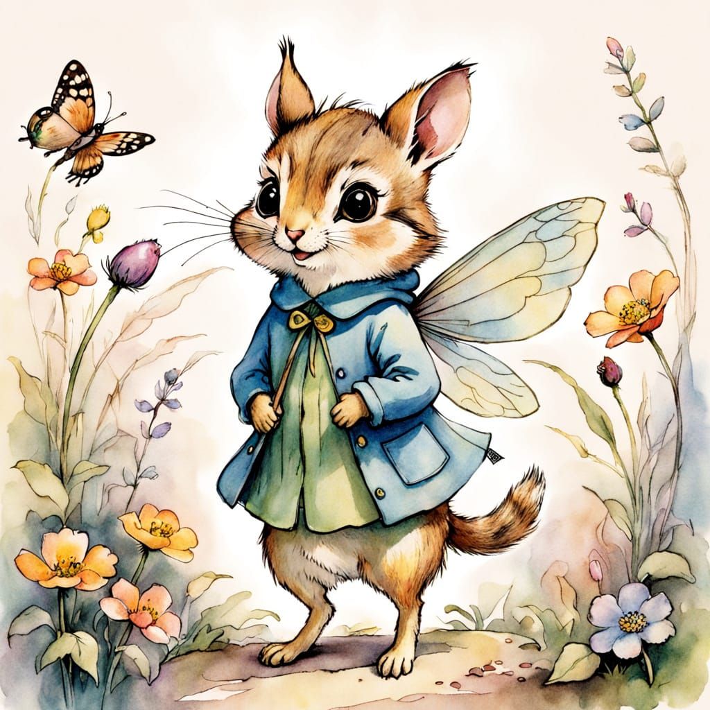 Charming Watercolor Chipmunk Cub in Whimsical Outfit