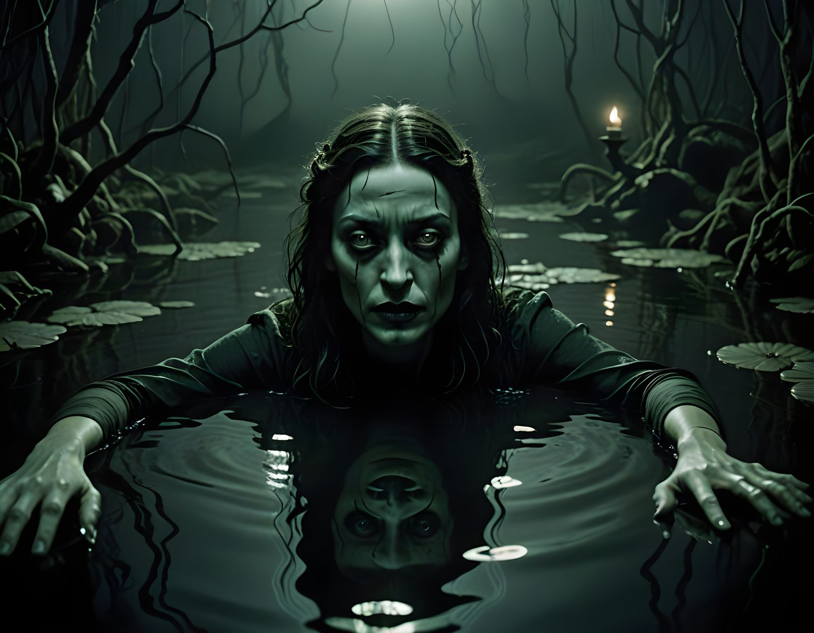 Eerie Ghostly Woman Submerged in Water