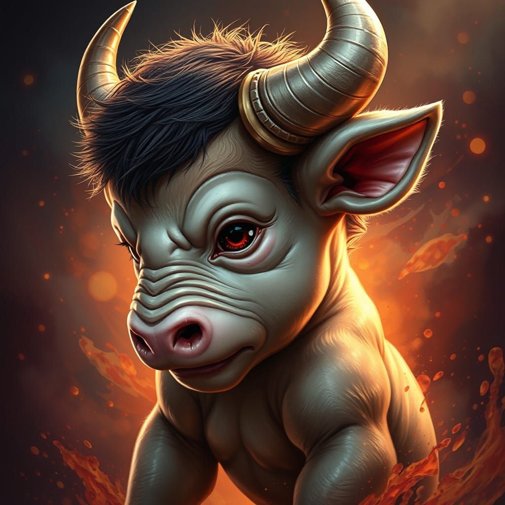 Hyperrealistic Baby Minotaur with Intricate Details