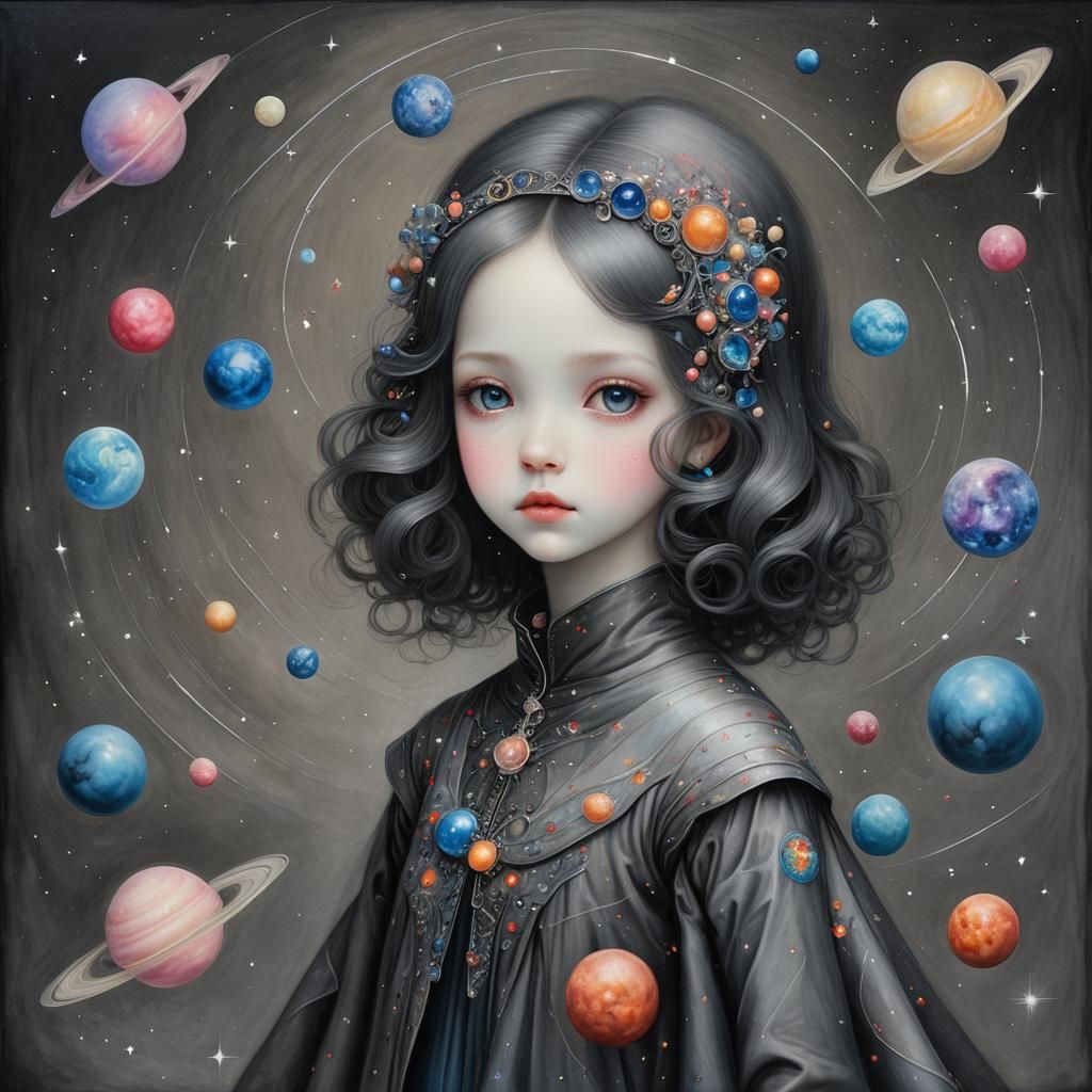 Galactic Charcoal Cosmos in Burtonesque Oil Paintings