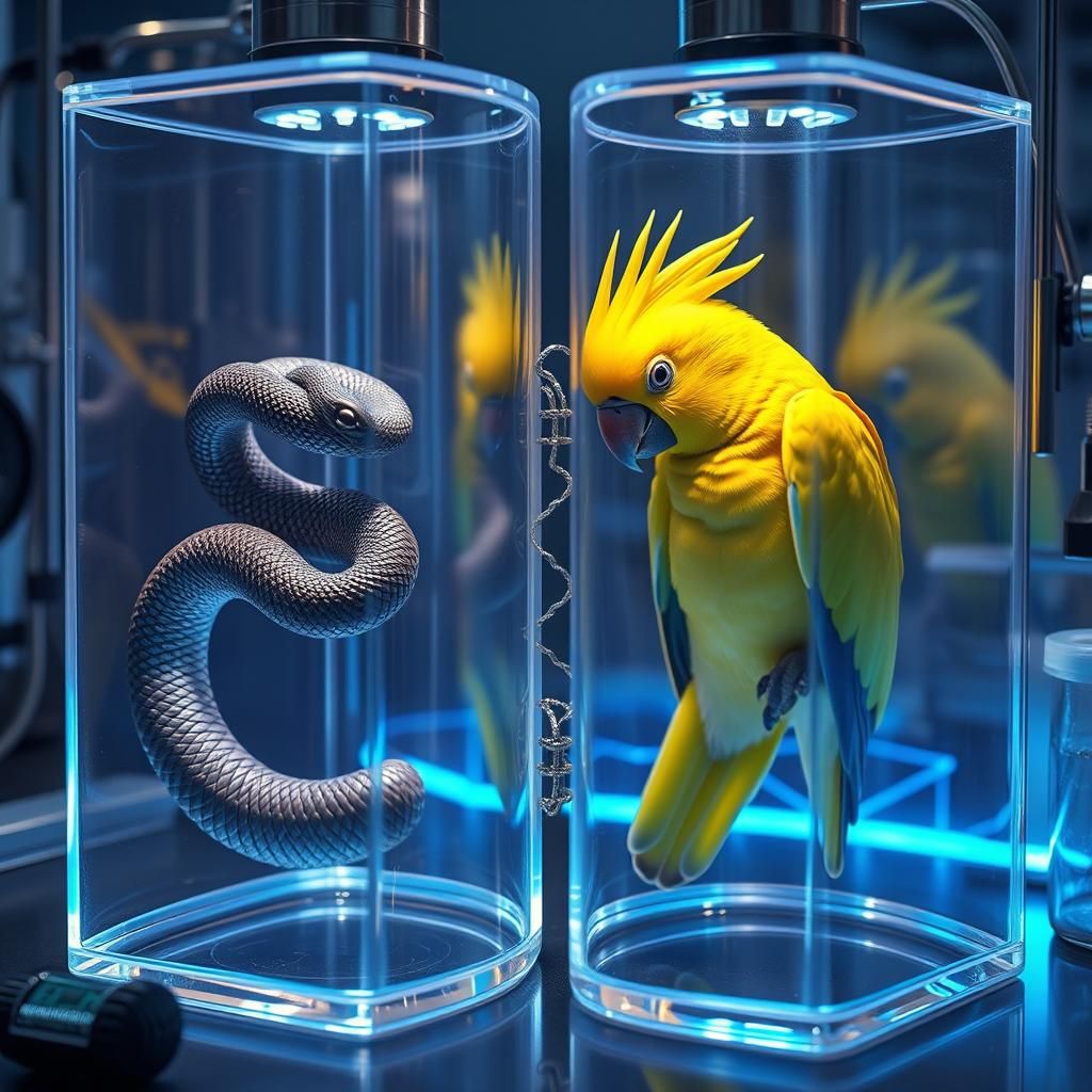 DNA Lab: Snake and Cockatoo in Containment