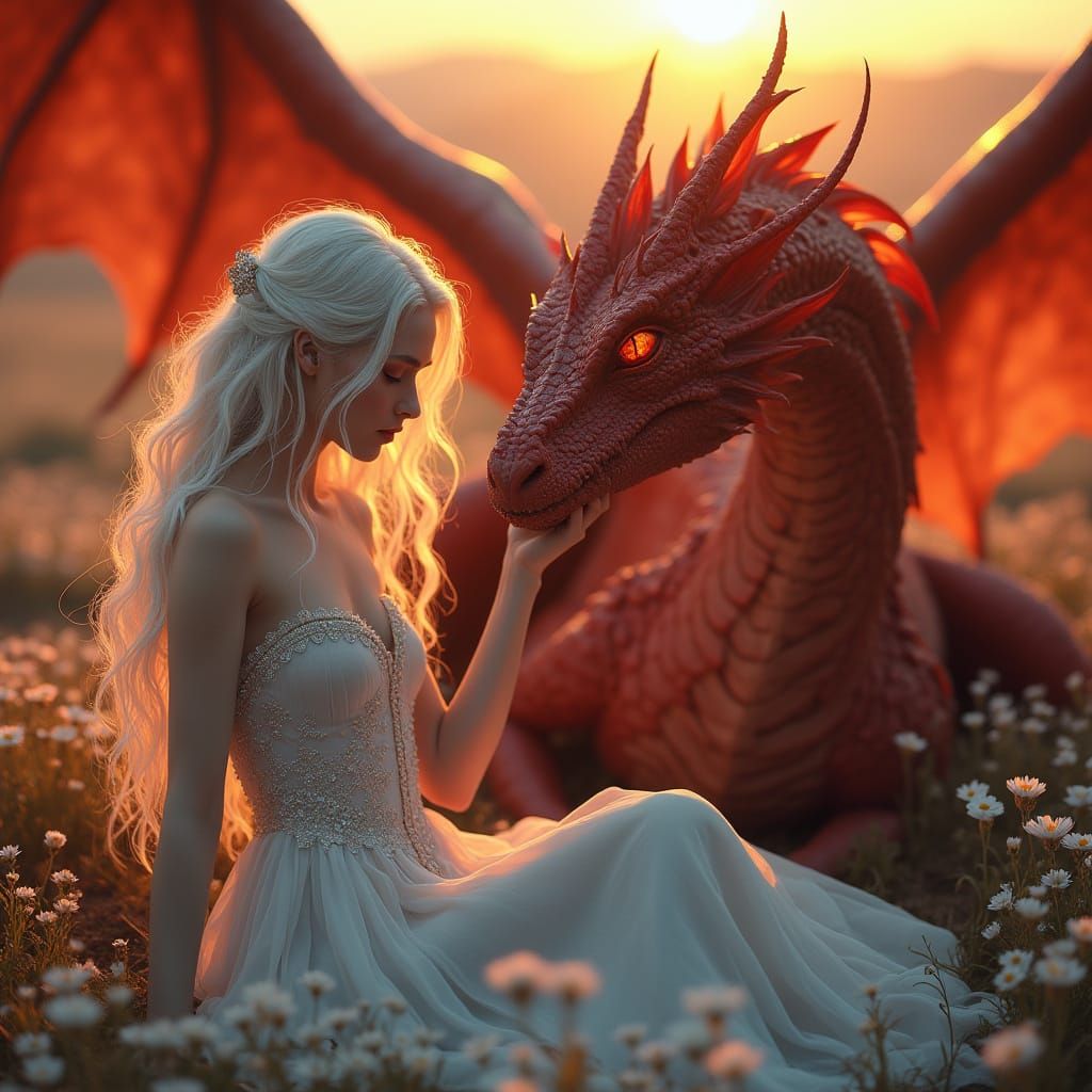 Surreal Enchantress Surrounded by Radiant White Flowers and ...