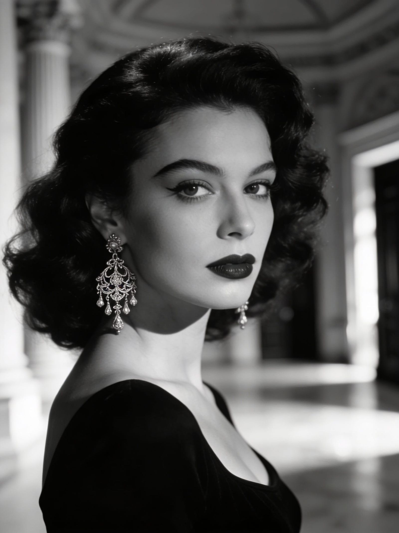 1950s Hollywood Glamour Portrait in Elegant Palazzo