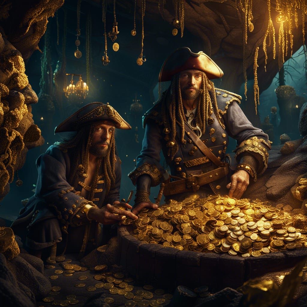 Pirates and Gold in a Cave, Detailed Matte Painting