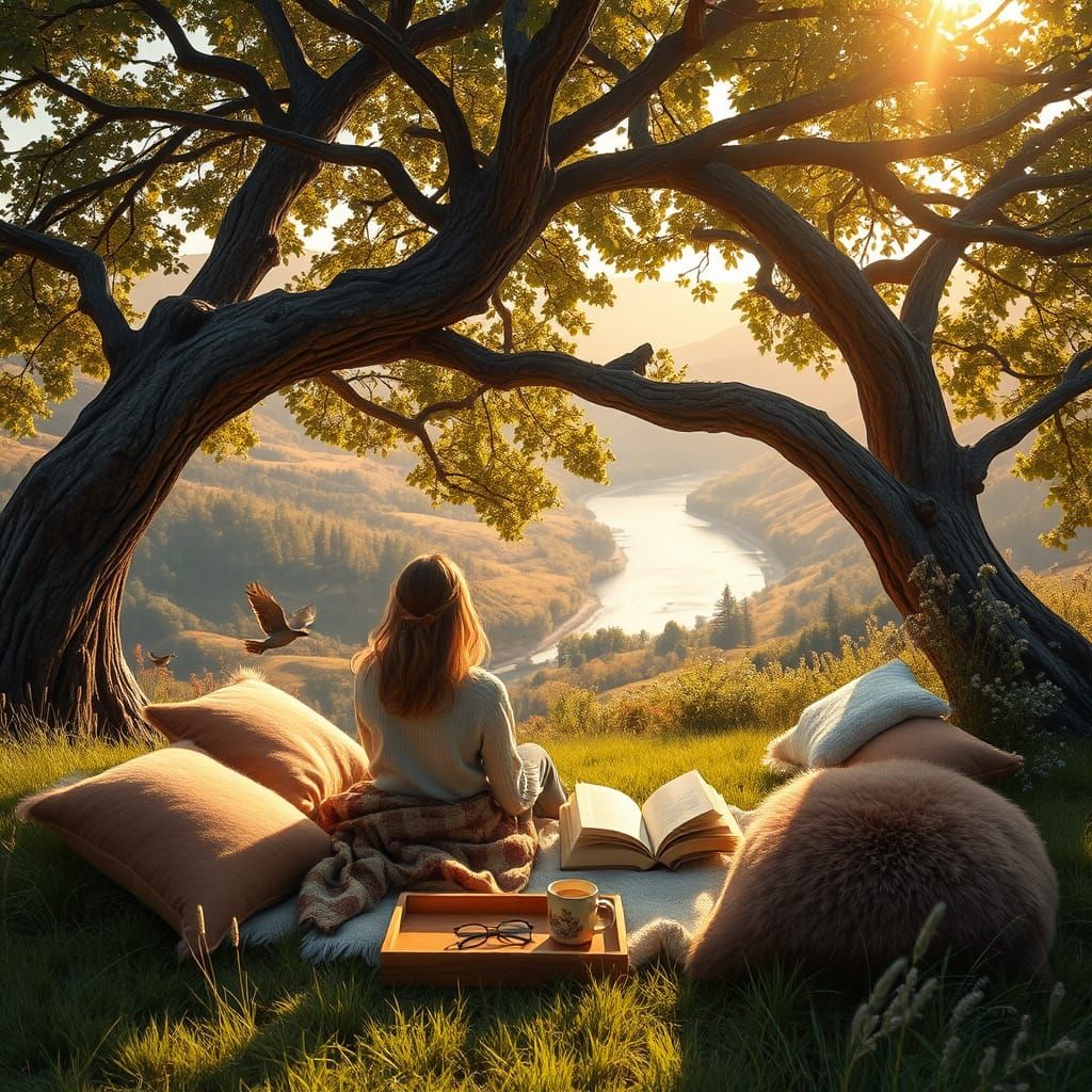 Cozy Reading Nook in Nature's Embrace