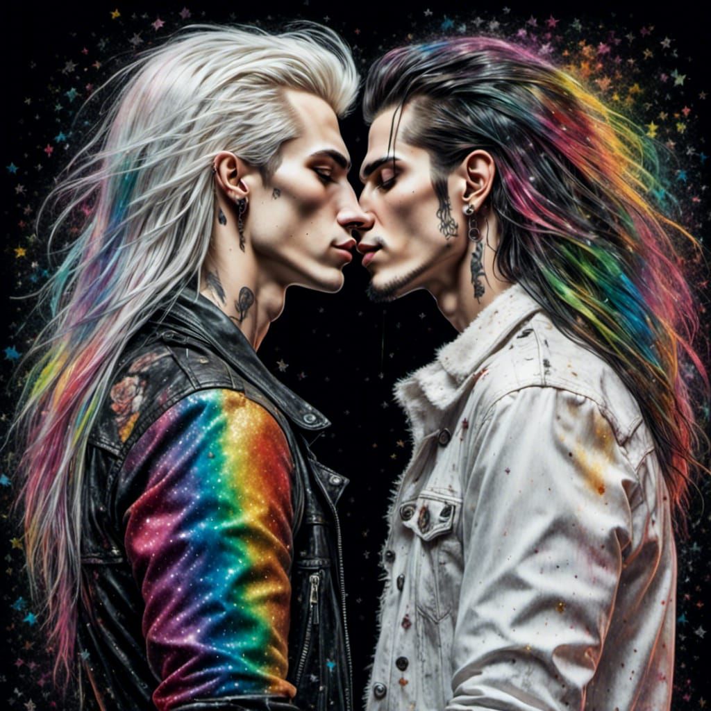 Romantic Rainbow Encounter in Dark Fantasy Style