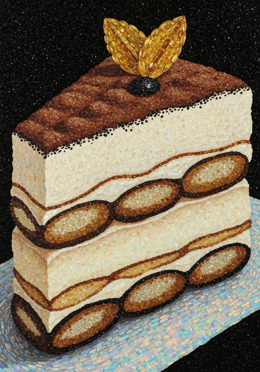 Tiramisu as Gemstone Mosaic Art in Klimt Style