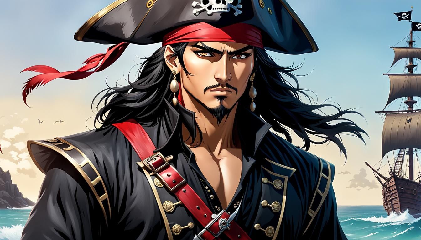 Anime Pirate Portrait with Eyeliner and Goatee
