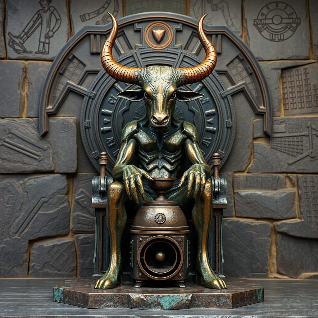 Cyberpunk Bronze Sculpture of Moloch with Sci-Fi Throne