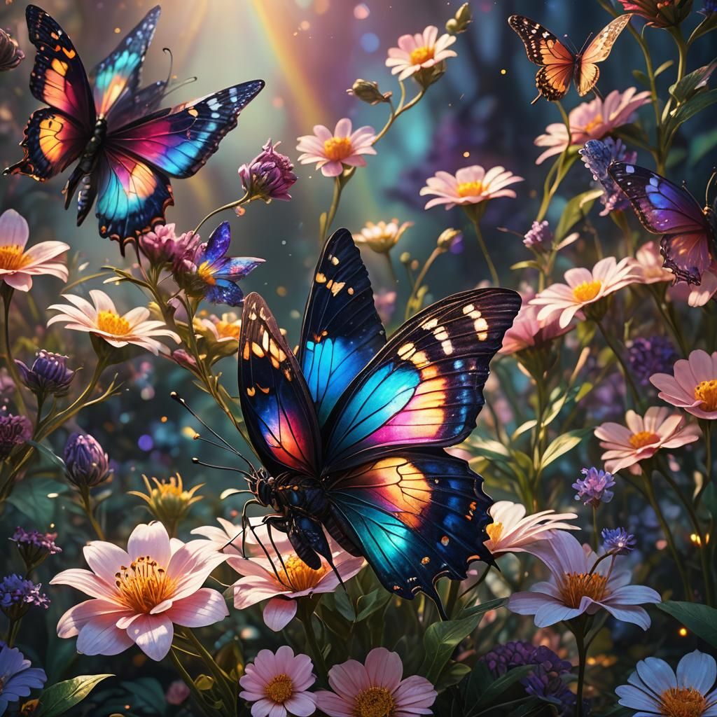 Vibrant Butterfly on Mystical Flower in Fantasy Style