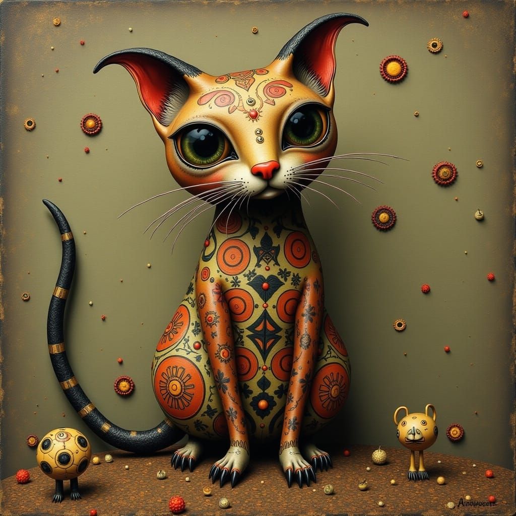 Vibrant Gingerbread Cat in Whimsical Pop Art Oils